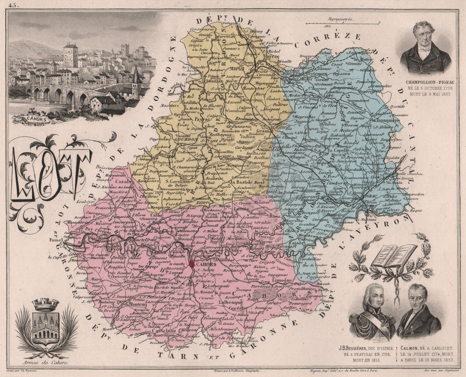 LOT département. Cahors Champollion-Figeac Calmon. Bessières.VUILLEMIN 1879 map